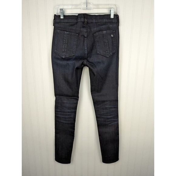 Rag & Bone Hyde Black Lamb Leather & Indigo Denim Combo Skinny‎ Jean Size 27 - Picture 8 of 16